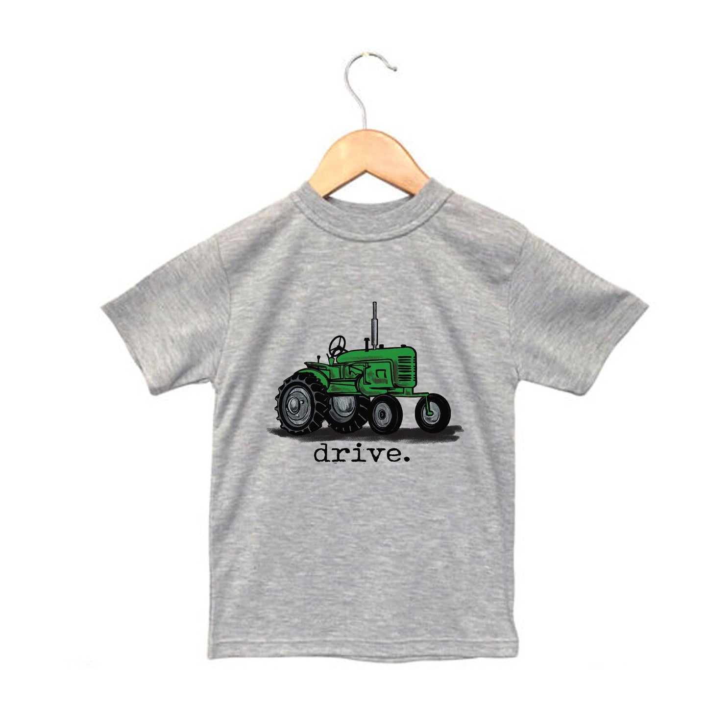 "drive." Green tractor short-sleeve tee