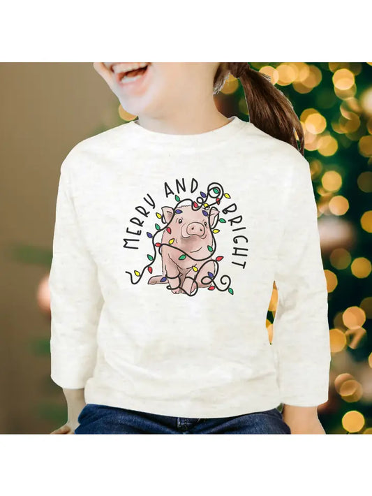 "merry and bright." Long Sleeve Toddler Tee